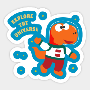 Funny dinosaur in space. Dinosaur in outer space Sticker